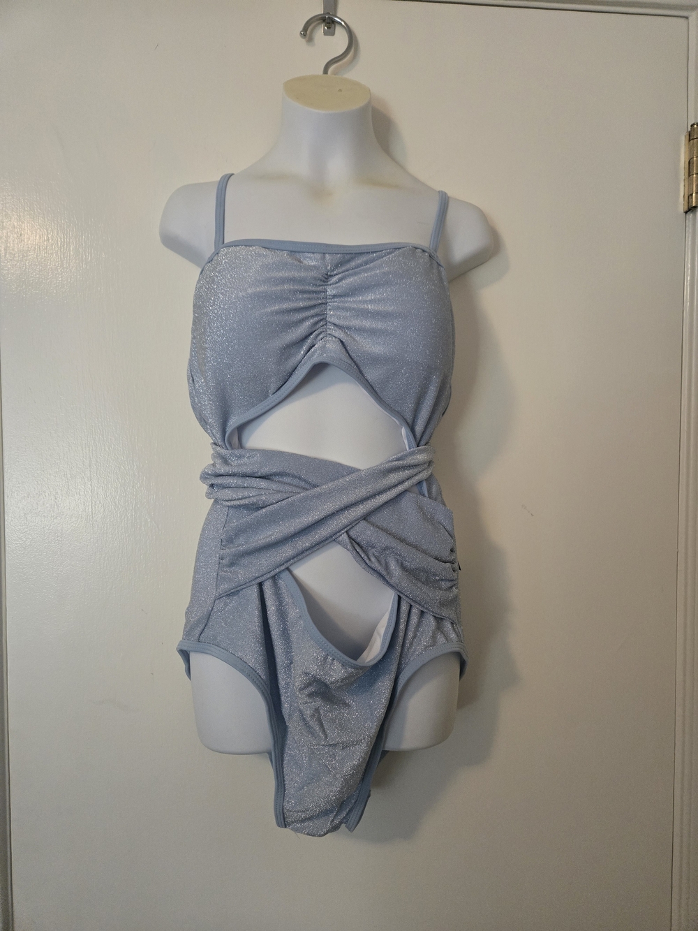 Shimmery Light Blue Cutout One-Piece Swimsuit